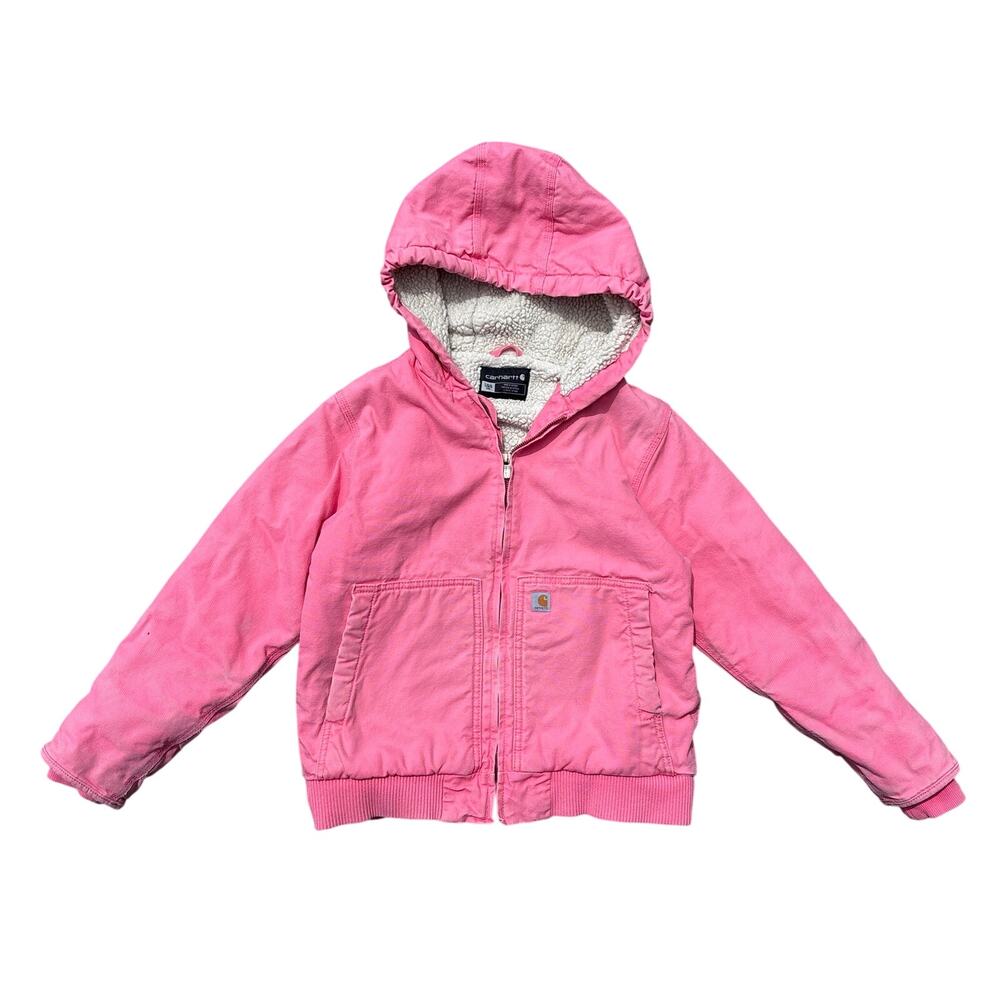 Pink Carhartt Jacket OJ9564-G Youth Large Sherpa lined hooded grunge workwear